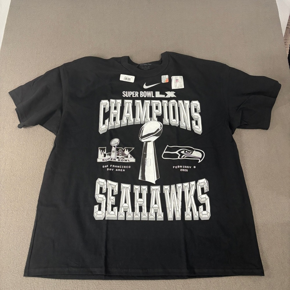 Nike Seattle Seahawks Super Bowl LX Champions T-Shirt Mens Size XL Black NFL